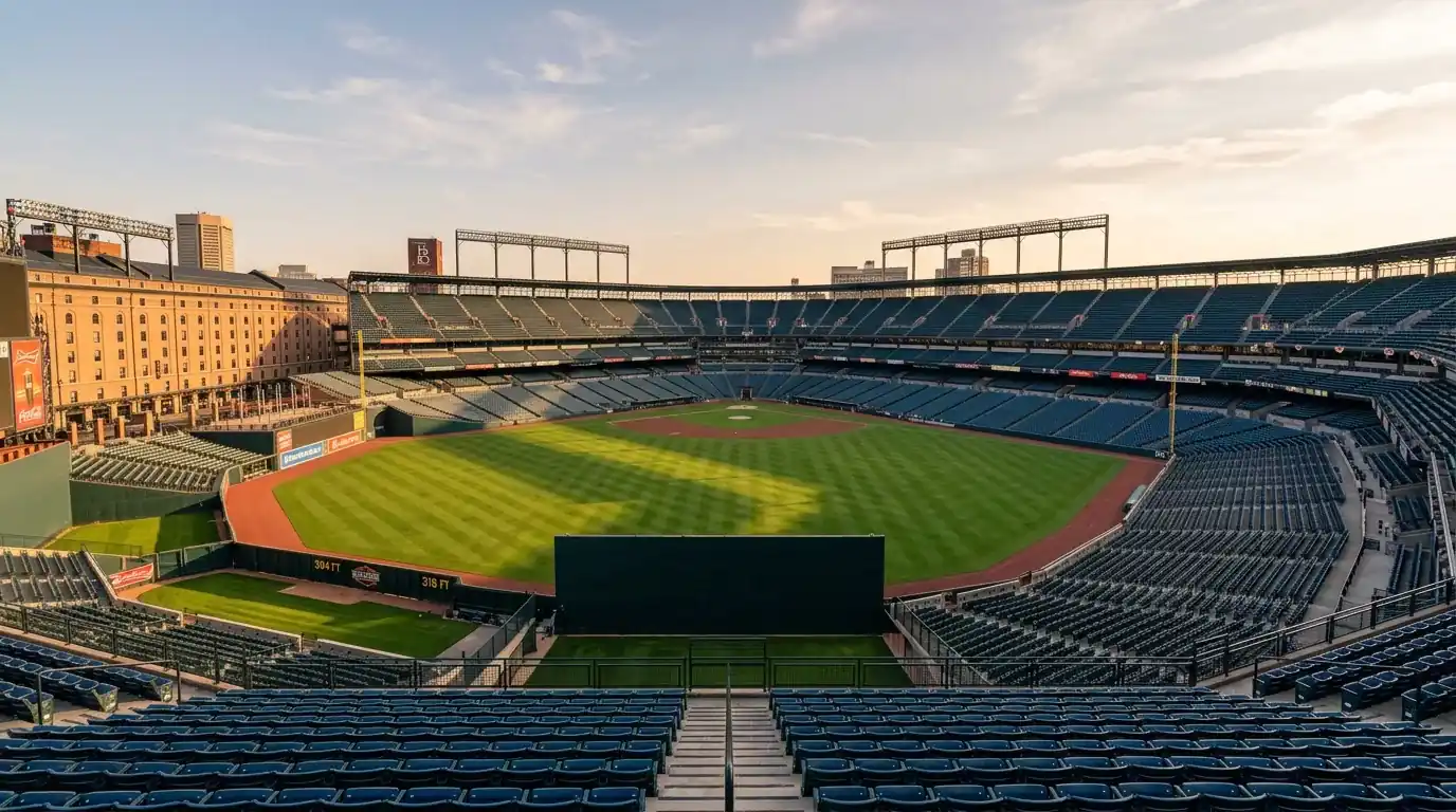 Wide view of a Major League Baseball stadium showing the outfield wall and seating, illustrating how park dimensions shape home run park factors